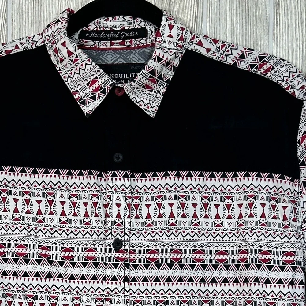 Tranquility Mayhem Mens Roll Tab Long Sleeve Graphic Button Down Shirt SZ M - Picture 2 of 16